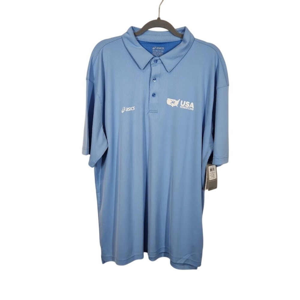 Asics USA Wrestling Polo Shirt‎ Mens Activewear Top Apparel Light Blue - XXL